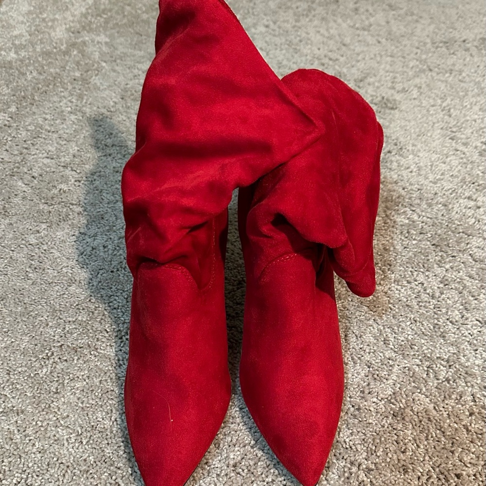 Qupid red velvet booties, size 7.5 (worn once)